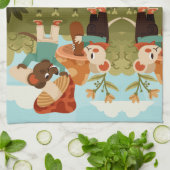 Illustrated picnic scene with animals theedoek (Gevouwen)