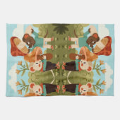 Illustrated picnic scene with animals theedoek (Horizontaal)