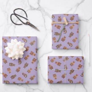 Illustrated Quokkas on Light Purple Inpakpapier Vel