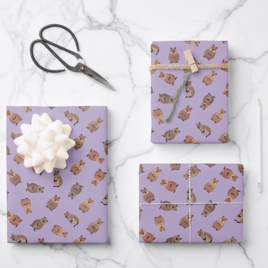 Illustrated Quokkas on Light Purple Inpakpapier Vel (Voorkant)