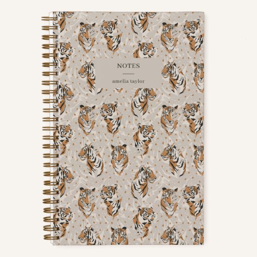 Illustrated Tiger Pattern Personalized Name Notes Notitieboek (Voorkant)