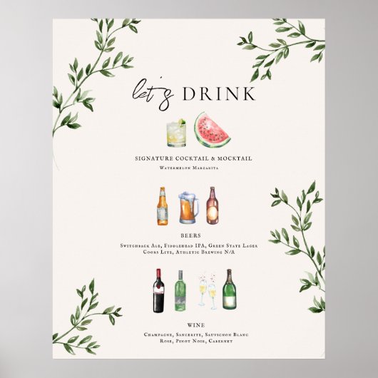 Illustrated Wedding Bar Menu Poster (Voorkant)