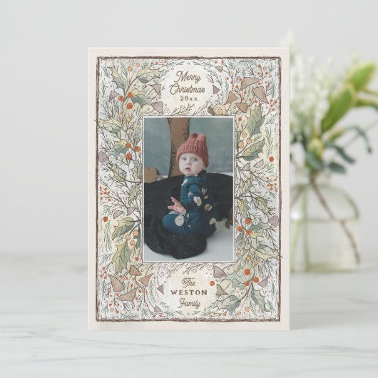 Illustrated Woodland Photo Lijst Feestdagenkaart (Staand voorkant)