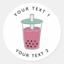 Illustratie aangepaste tekst Boba Tea Line Art Ronde Sticker