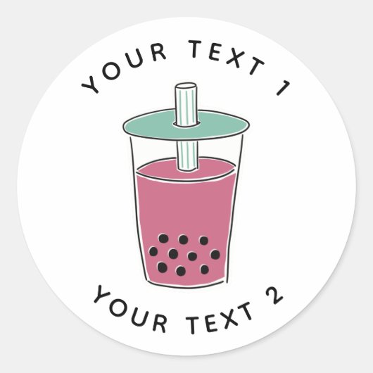 Illustratie aangepaste tekst Boba Tea Line Art Ronde Sticker (Voorkant)