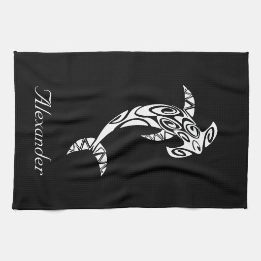 Illustratie aangepaste tribale hammerhead-haai theedoek (Horizontaal)