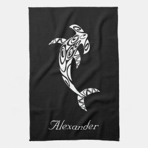 Illustratie aangepaste tribale hammerhead-haai theedoek