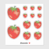 Illustratie aardbei in drie grootten sticker (Vel)