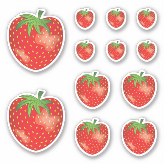 Illustratie aardbei in drie grootten sticker (Voorkant)