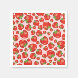 Illustratie aardbeienpatroon op lichtroze servet