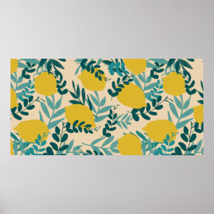 illustratie. achtergrondcitroenen en -bladeren poster