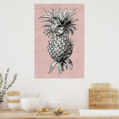 illustratie anananas 1800s Roze Poster (Keuken)