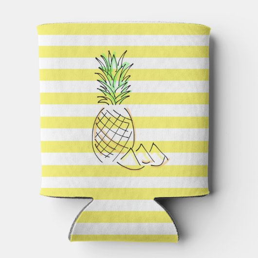 Illustratie anananas Gele Stripes Summer Blikjeskoeler (Achterkant)