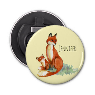 Illustratie Baby Fox Cute Waterverf bij moeder en  Button Flesopener