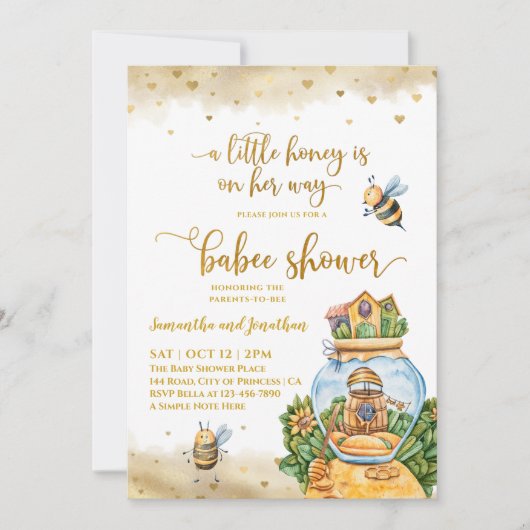 Illustratie Baby shower honingComb en bijen Kaart (Voorkant)