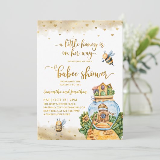 Illustratie Baby shower honingComb en bijen Kaart (Staand voorkant)