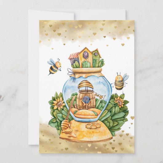 Illustratie Baby shower honingComb en bijen Kaart (Achterkant)