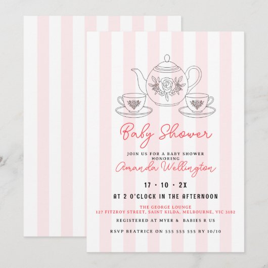illustratie baby shower Tea Doodle Kaart (Voorkant / Achterkant)