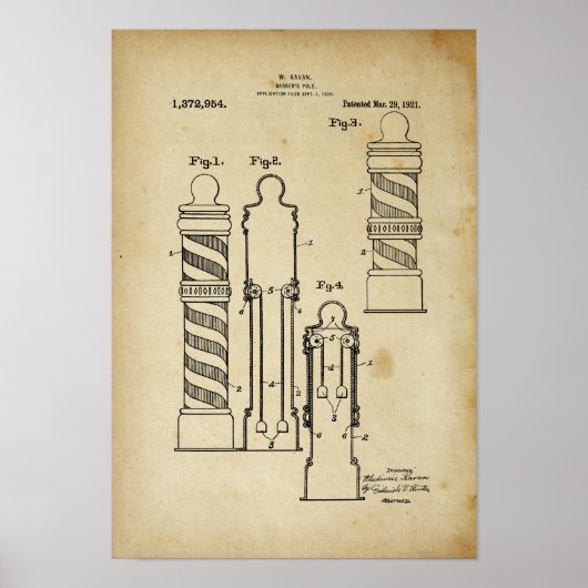 Illustratie Barber Pole Old Kijk patent print (Voorkant)