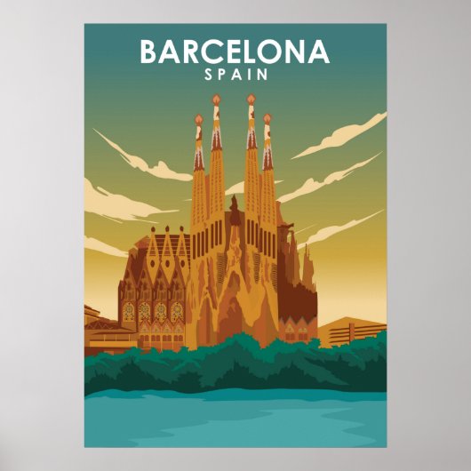 Illustratie Barcelona Spanje Sagrada Família Poster (Voorkant)