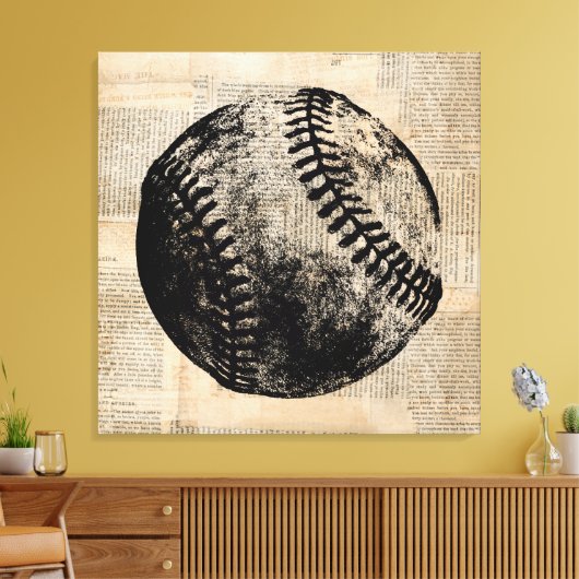  illustratie Baseball Newspapier Style Canvas Afdruk (Insitu (Woonkamer))