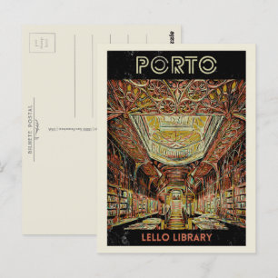Illustratie bibliotheek Porto Lello Portugal Briefkaart
