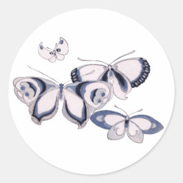  illustratie, blauwe vlinders ronde sticker
