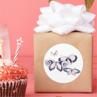  illustratie, blauwe vlinders ronde sticker