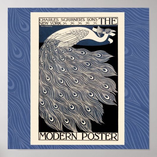  illustratie blauwe vogel poster (Voorkant)