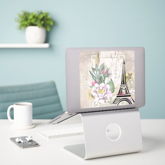 Illustratie bloem- en oliefabriek sticker (Laptop op bureau)