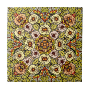 Illustratie Bloemen Vlinders Patroon Vintage Tegeltje