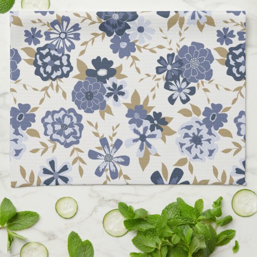 Illustratie Blue Vector Botanical Flowers Vines Theedoek (Gevouwen)