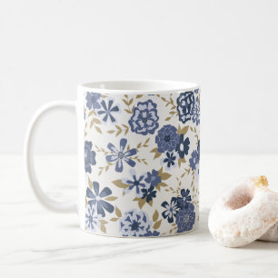 Illustratie Blue Vector Flowers Vines Koffiemok