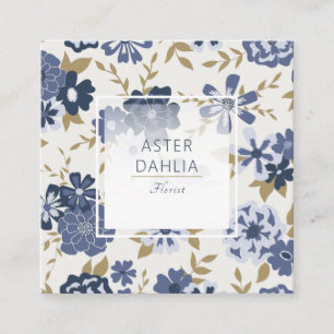 Illustratie Blue Vector Flowers Vines Vierkante Visitekaartje