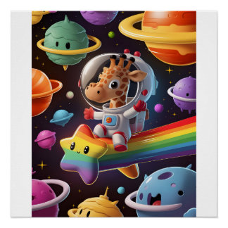 Illustratie Boho Girafe in de Ruimte Affiche Perfect Poster