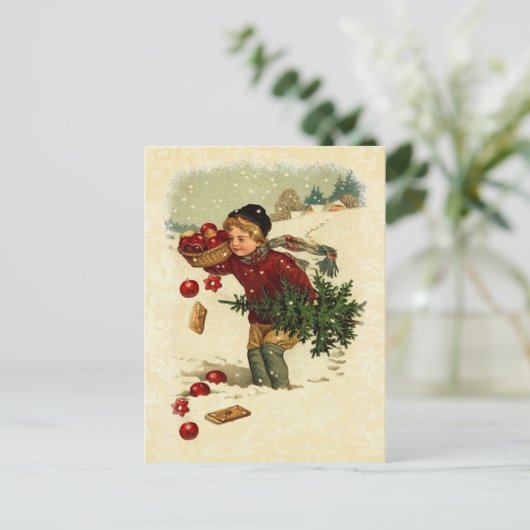  Illustratie Boy Kerstboom Cookies Feestdagenkaart (Staand voorkant)