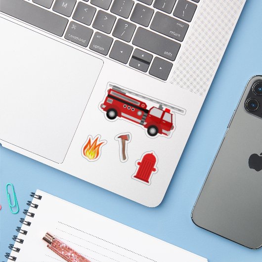 Illustratie brandweerlieden sticker (Laptop met iPhone)