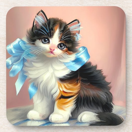  illustratie Calico Kitten Bier Onderzetter (Voorkant)