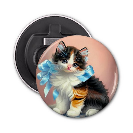 illustratie Calico Kitten Button Flesopener (Voorkant)