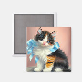  illustratie Calico Kitten Magneet (Voorkant / Achterkant)