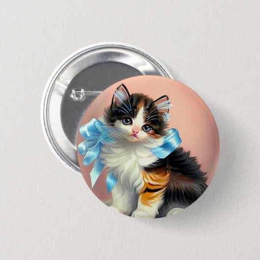  illustratie Calico Kitten Ronde Button 5,7 Cm (Voorkant /achterkant)