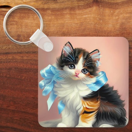 illustratie Calico Kitten Sleutelhanger (Voorkant)