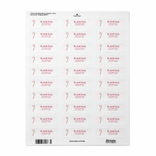 Illustratie Candy Cane Return-adres label (Full Sheet)