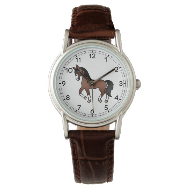 Illustratie Cartoon bruine draaiende paardenstaart Horloge (Voorkant)