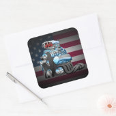 Illustratie Cartoon Hotrod Racing Car Engine Vierkante Sticker (Envelop)