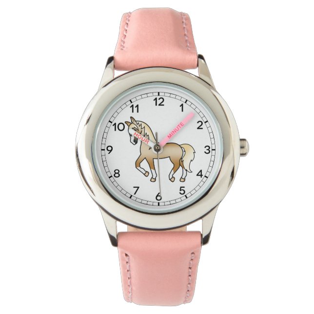 Illustratie Cartoon Palomino Trotting Horse Cute Horloge (Voorkant)