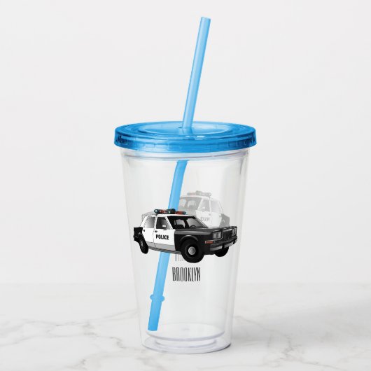 Illustratie cartoon politieauto acryl drinkbeker (Achterkant)