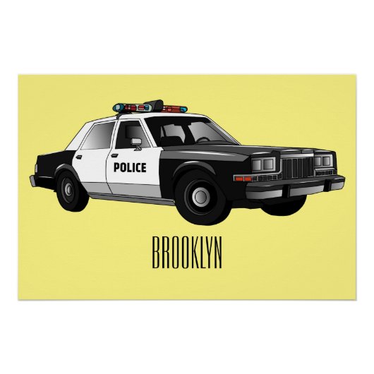 Illustratie cartoon politieauto perfect poster (Voorkant)