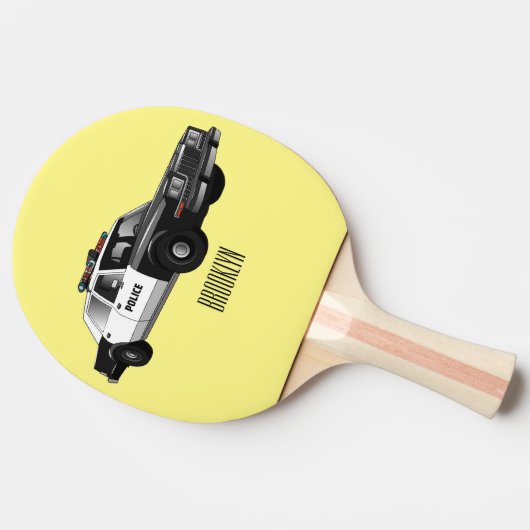 Illustratie cartoon politieauto tafeltennisbatje (Zijkant)