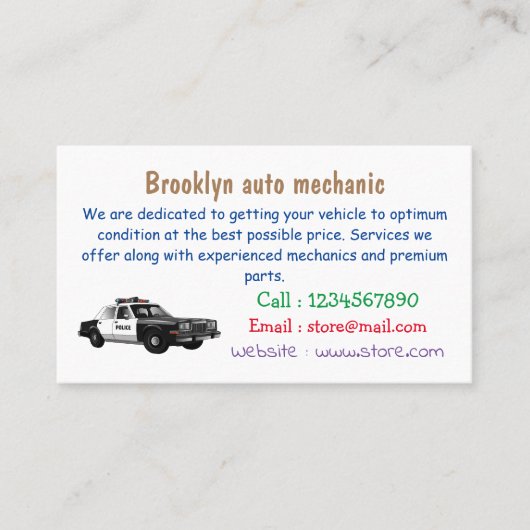 Illustratie cartoon politieauto visitekaartje (Voorkant)